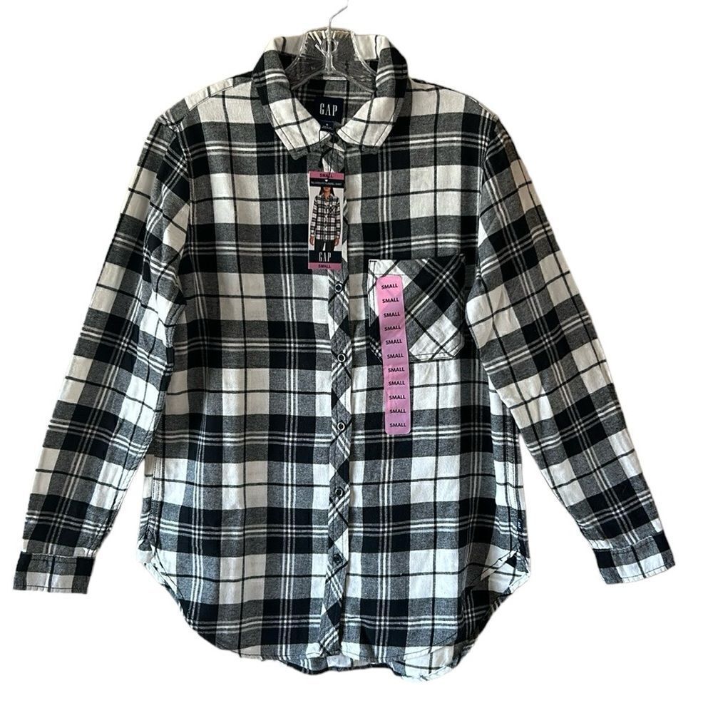 NEW Gap Black And White Relaxed Fit Flannel Shirt